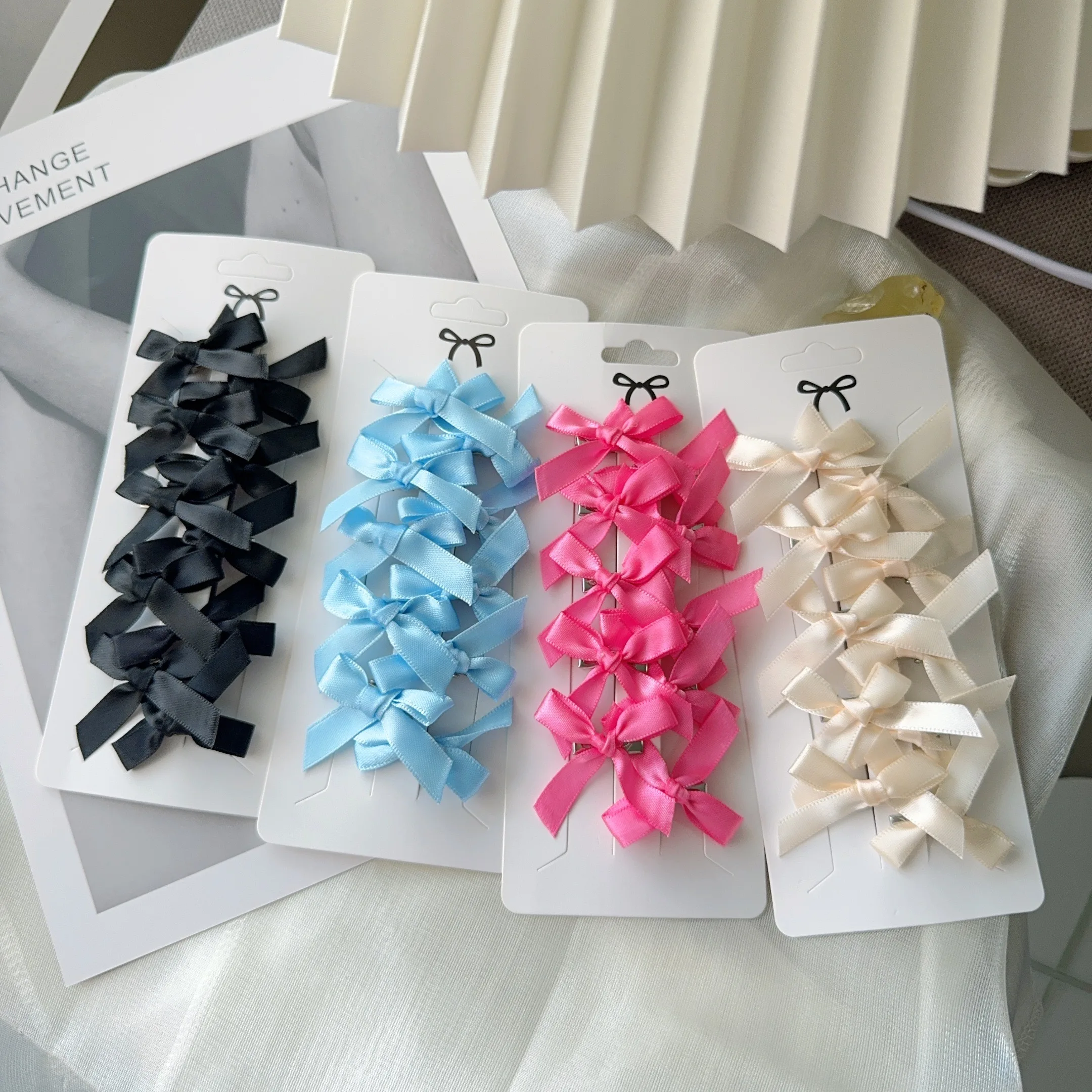 10Pcs/set Kids Sweet Solid Color Mini Bowknot Hair Clip Baby Girls Ballet Style Ribbon Braided Hair Accessories Wholesale