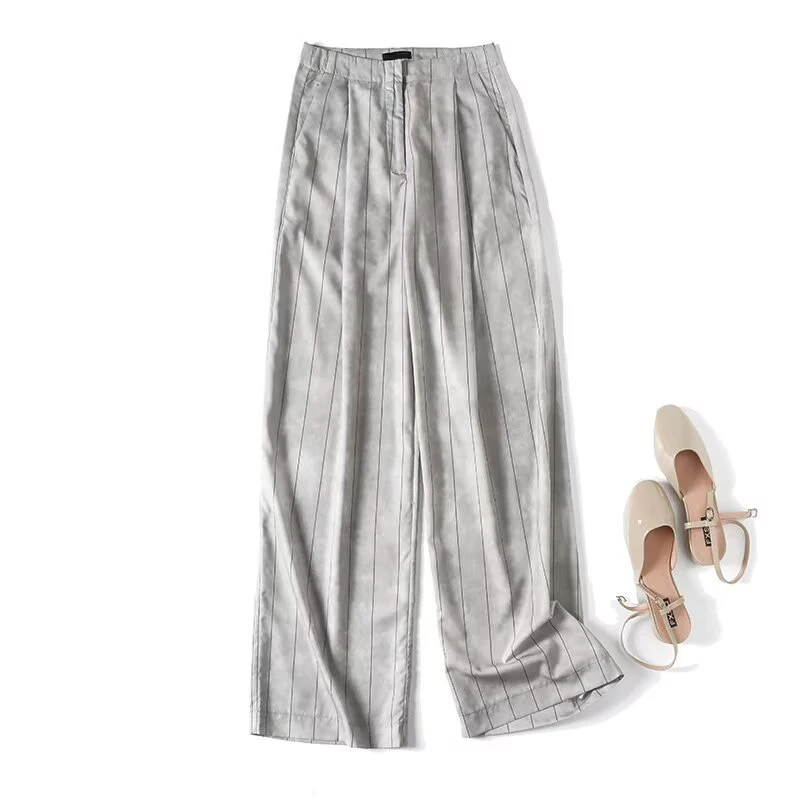 YENKYE Women Commuter Style Striped Leg Wide Pants Vintage High Waist Office Casual Trousers Spring Summer 2025 pantalones