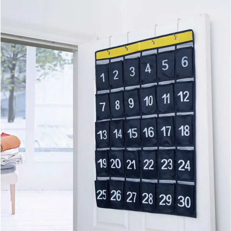 For Classroom 30 Numbered Pockets Mobile Phone Storage Bag with 4 Adhesive Hooks4 Door Hooks Navy Blue Storage Bag