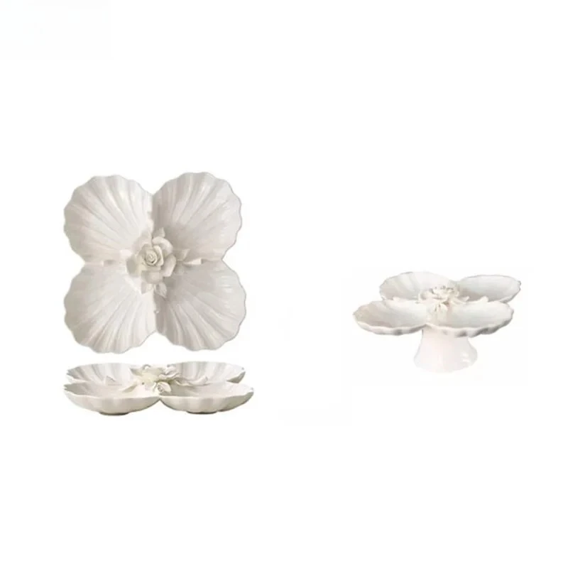 Flower Shaped Ceramic Plate Breakfast Fruit Salad Dinner Plates Hotel Restaurant Western Plate Kitchen Dessert Plate Cutlery