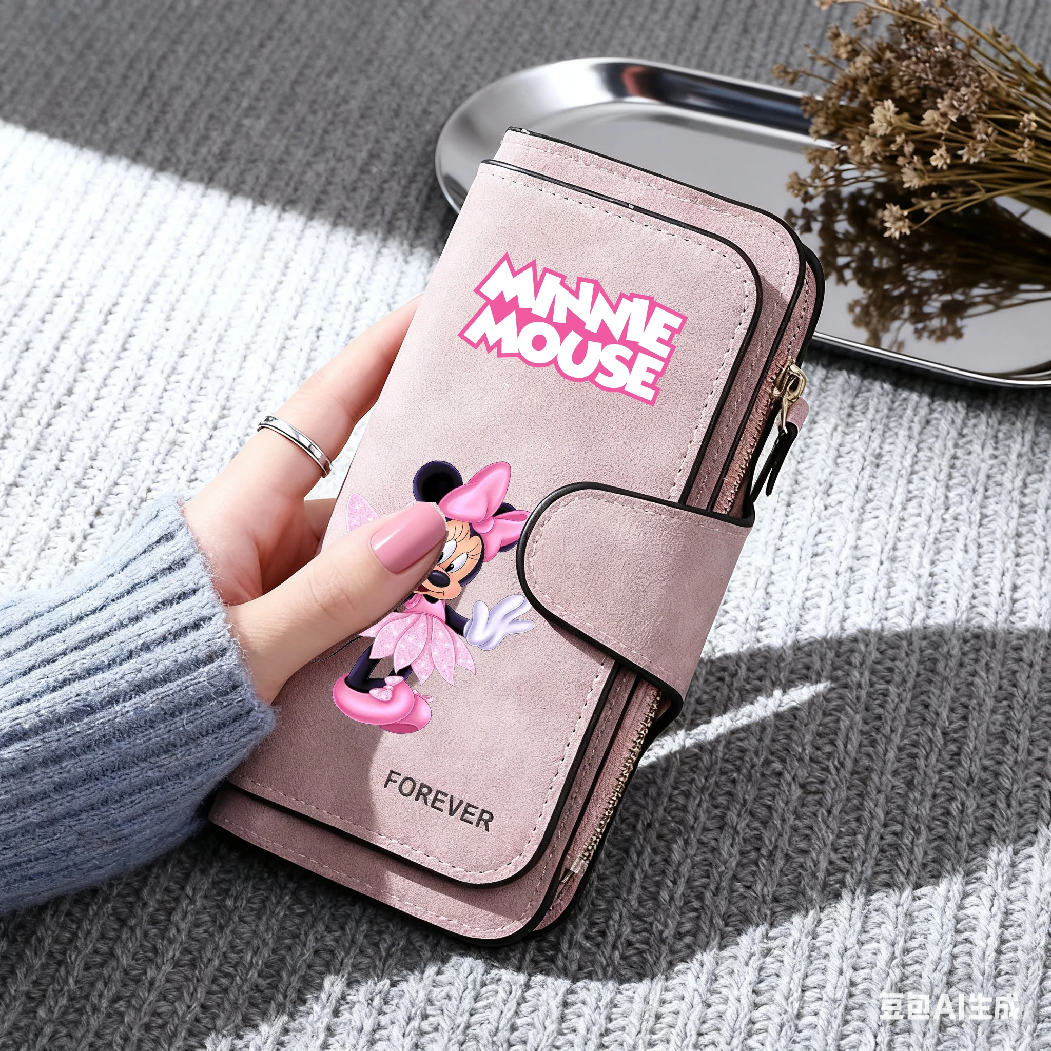ميني ماوس المرأة محافظ طويلة بولي Leather الجلود أعلى جودة 15 حامل بطاقة الكلاسيكية الإناث محفظة سستة المحفظة للفتيات المال كليب