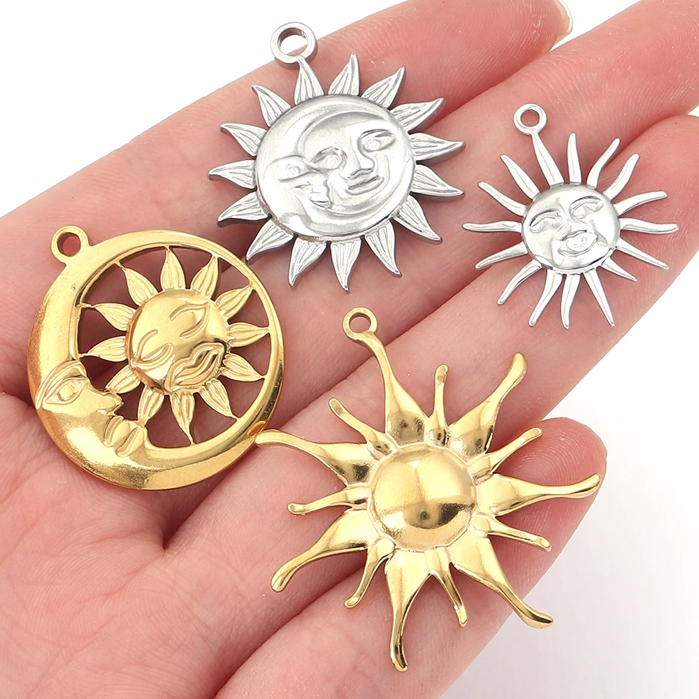 2pcs/lot Stainless Steel Sun Charms Pendants Gold Color Sunflower Pendant For DIY Jewelry Making Necklace Earrings Accessories