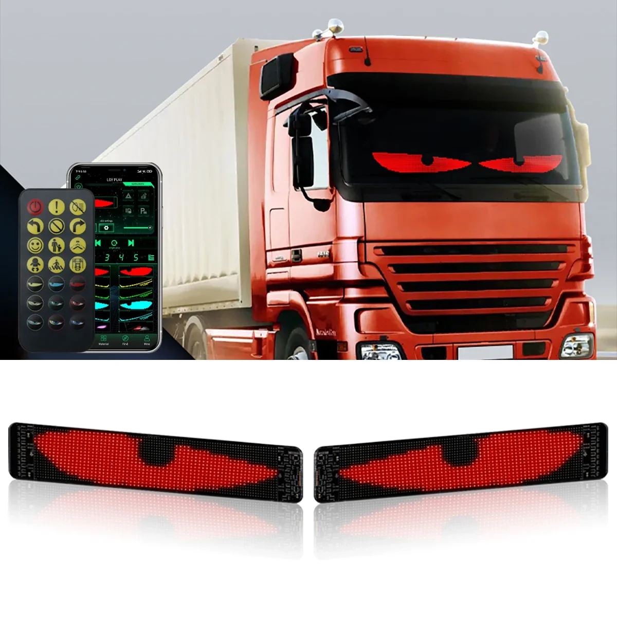 1Pair Car Truck Flexible Smart LED Screen Demon Eyes Front Rear Windshield Decor DIY Animation Display Soft Matrix Pixel Panel
