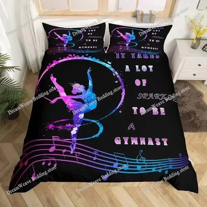Love Gymnastics King Queen Duvet Cover Floor Exercises Ballet Bedding Set Neon Pink Dance Comforter Cover Polyester Quilt Cover9