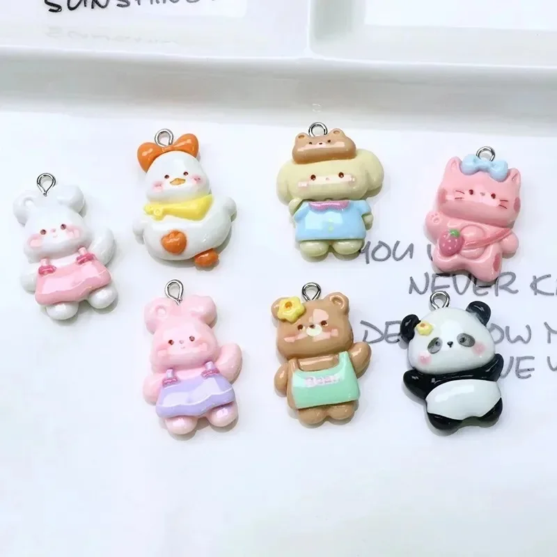 10Pcs Kawaii Glossy Resin Animal Charms, Cute Panda Bunny Bear Cat Mini Pendants For Handmade DIY Jewelry Craft Supplies