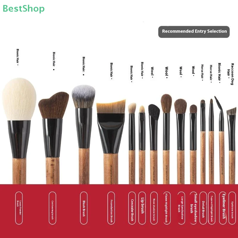 Pennelli per trucco in legno naturale Fard Evidenziatore in polvere Pennello per trucco Correttore per occhi Strumento cosmetico professionale di precisione