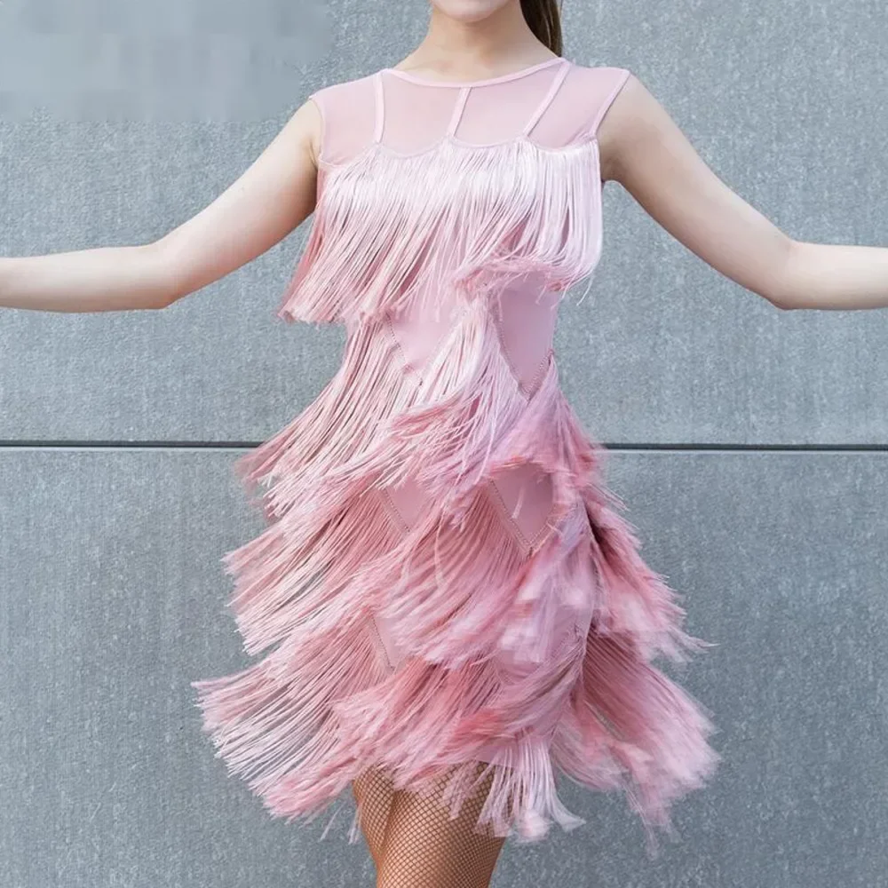 

Новое платье с бахромой для взрослых, платье с бахромой для латинских танцев для женщин, румба, чача, танго, конкурс, костюм с кисточками, платья для латинских танцев