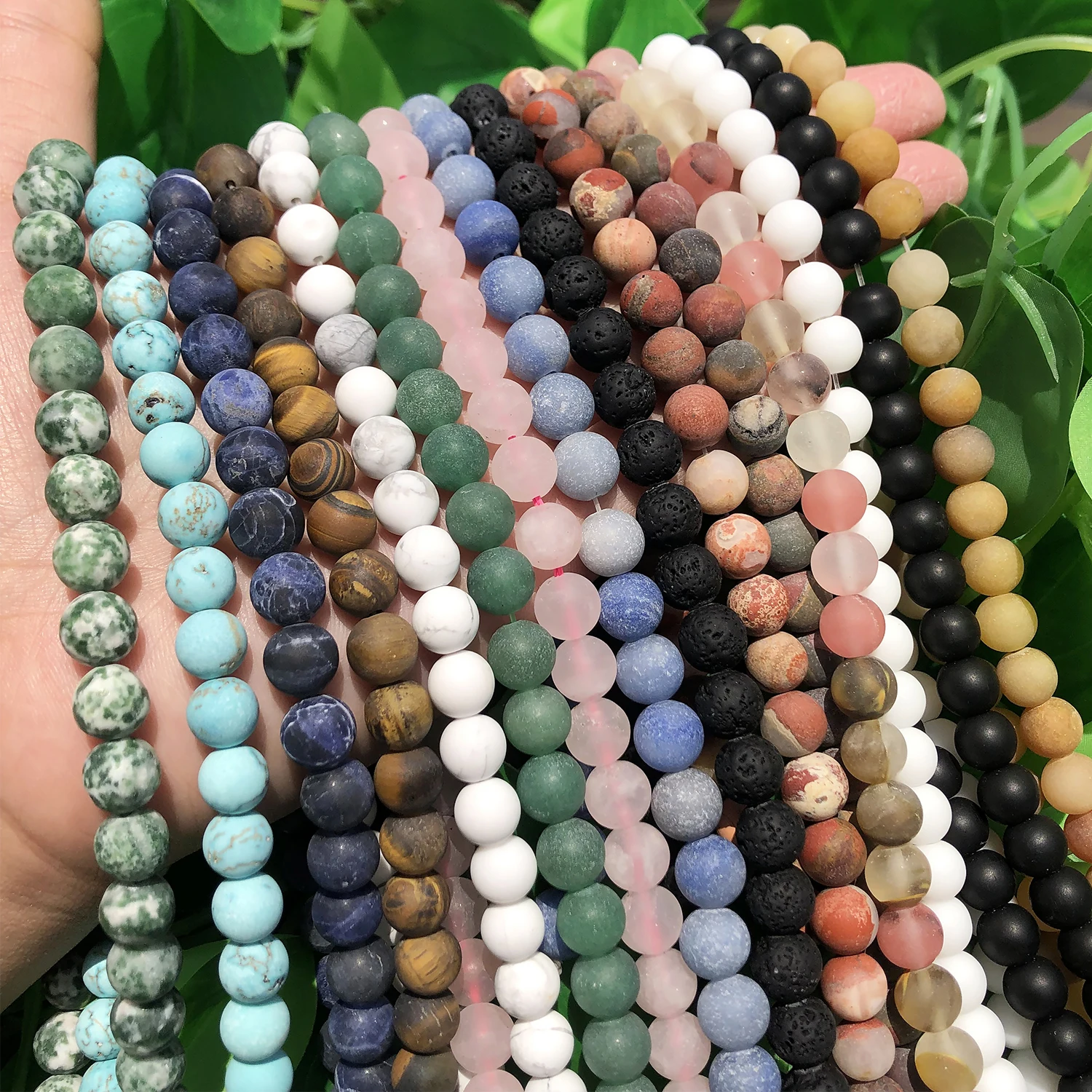 45 Style Natural Minerals Stone Matte Dull Polish Pink Zebra Jaspers Howlite Agates Loose Beads for Jewelry Making DIY Bracelet