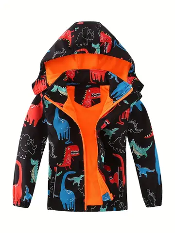 Children Dinosaur Jacket Hooded Windproof Warm Autumn Winter Cartoon Coat Fashion Windbreaker Kids Outerwear