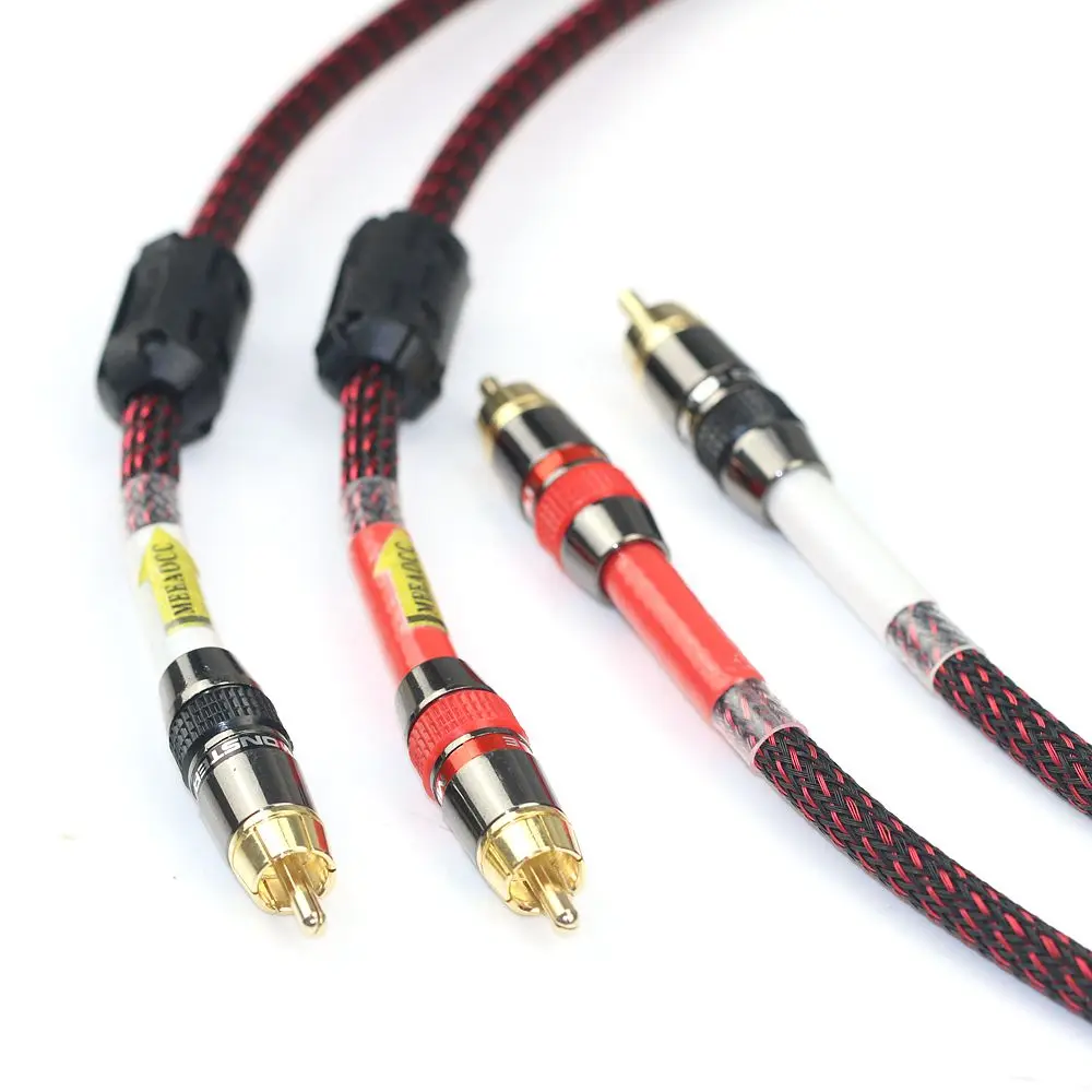 Ograniczony czas oferują 5N OFC kabel audio 2RCA do 2RCA czerwony i biały lotos wtyczka sygnału kabel wzmacniacza mocy AV CD