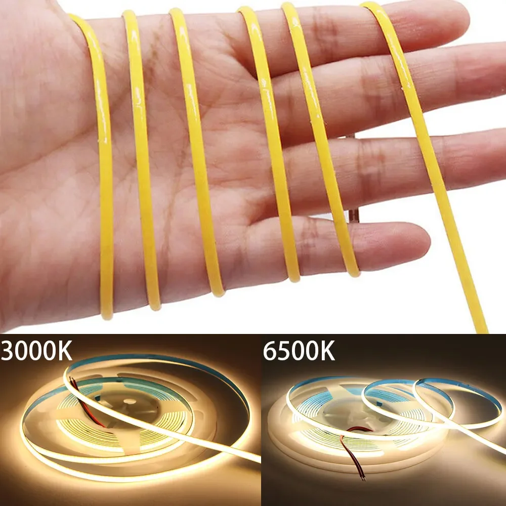 Flexible High Density COB LED Strip Light 3mm Ultra Thin 3000K 6500K for Bedroom Kitchen Home