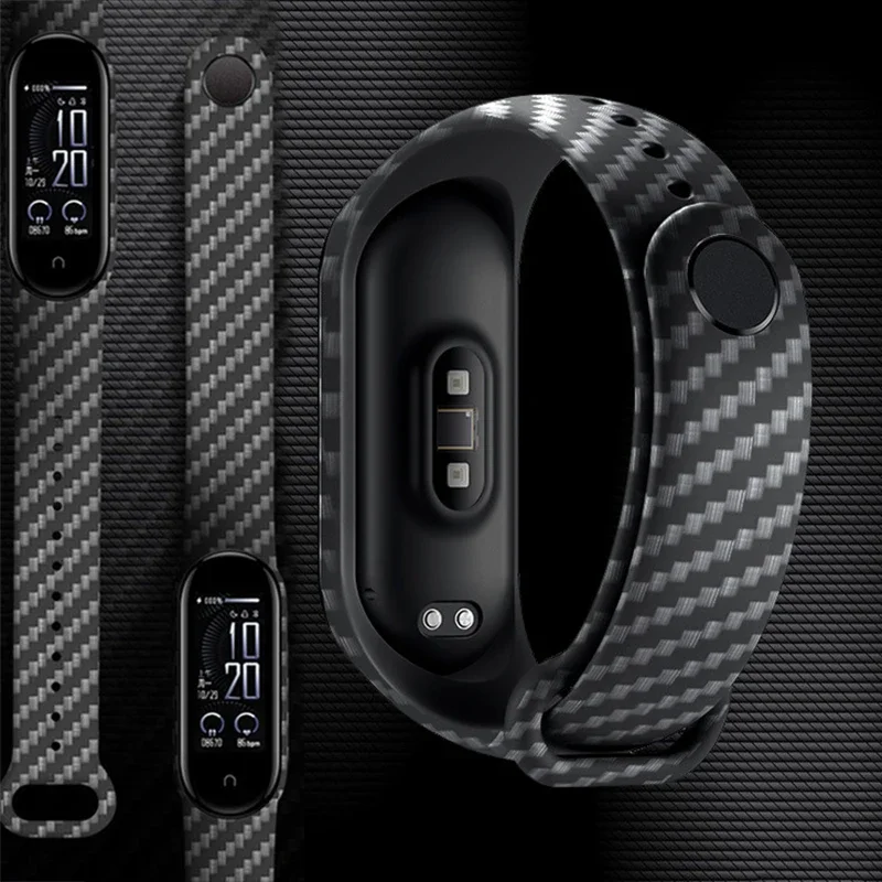 Carbon Fiber Strap for Mi Band 6 5 4 3 Bracelet Silicone Wristband for Xiaomi Miband6 Sport Watch Replacement Strap Wriststrap