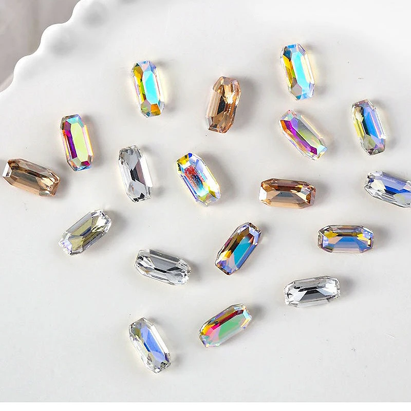 

4x8mm Pointed Bottom Rectangular Oval Nail Art Rhinestones Charm Crystal Glass For DIY Fingernail Decoration 30/100pcs