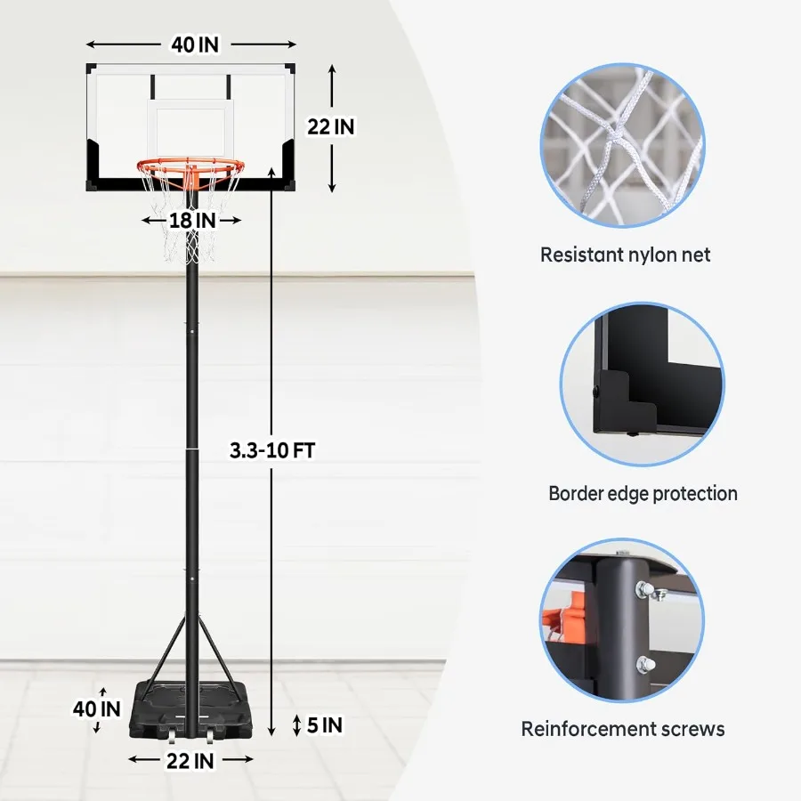 Баскетбольное кольцо HEROPRO, регулируемое 3,310 футов, с 40 небьющимися щитами, портативные баскетбольные ворота для молодежи, подростков, на открытом воздухе, в помещении