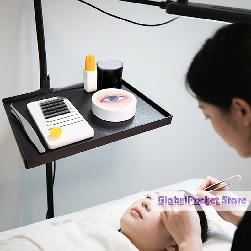 Suporte ajustável para bandeja de cílios com clipe universal para ring light, organizador para extensão de cílios e acessórios de beleza.
