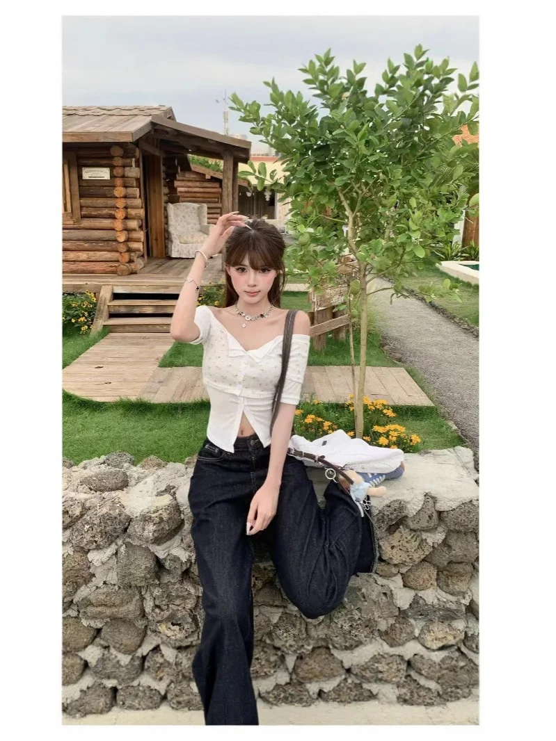 

Укороченный топ, блузка, черная пуговица, воротник-стойка, пряный французский ретро-стиль, уличная рубашка, повседневные рукава, однотонные, элегантные, минималистичные