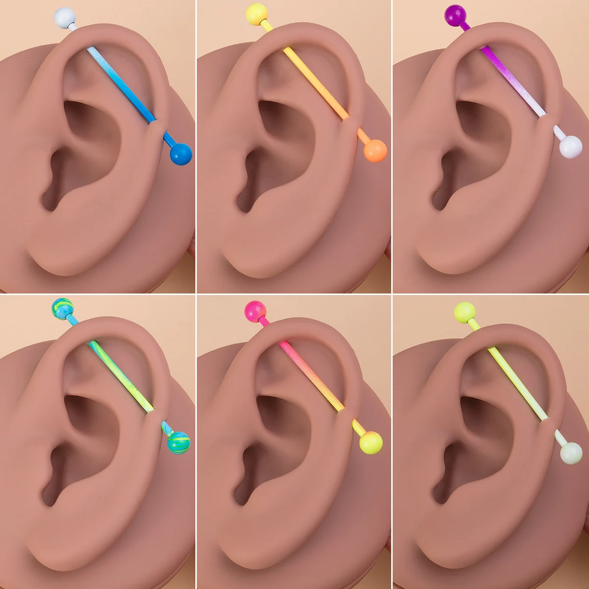 1/8pcs Colorful Industrial Piercing Earring Stainless Steel Industrial Barbell Body Jewelry 14 Gauge Random Color