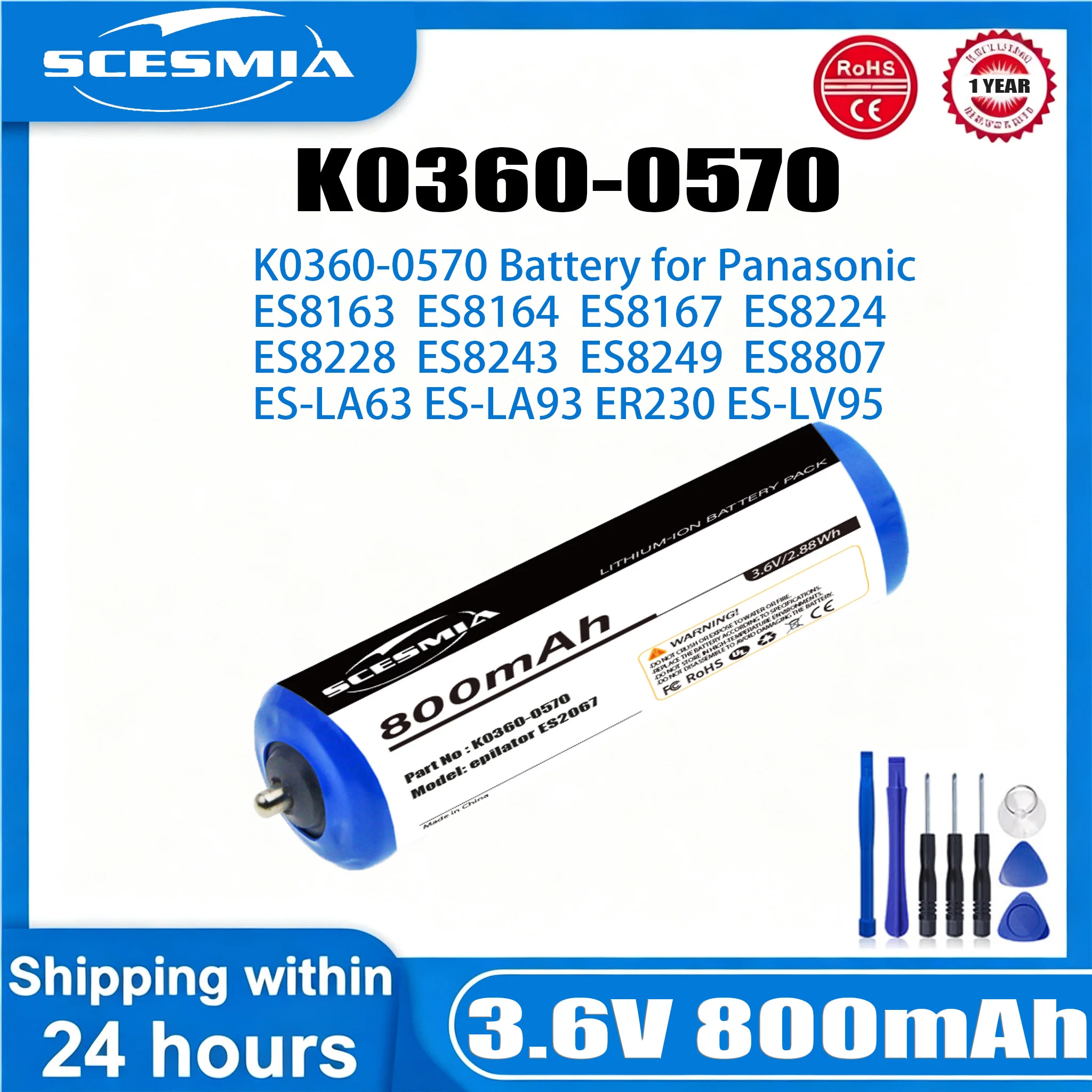 Battery 800mAh Battery for Panasonic ES8163,ES8164,ES8167,ES8224,ES8228,ES8243,ES8249,ES8807,ES-LA63,ES-LA93,ER230,ES-LV95