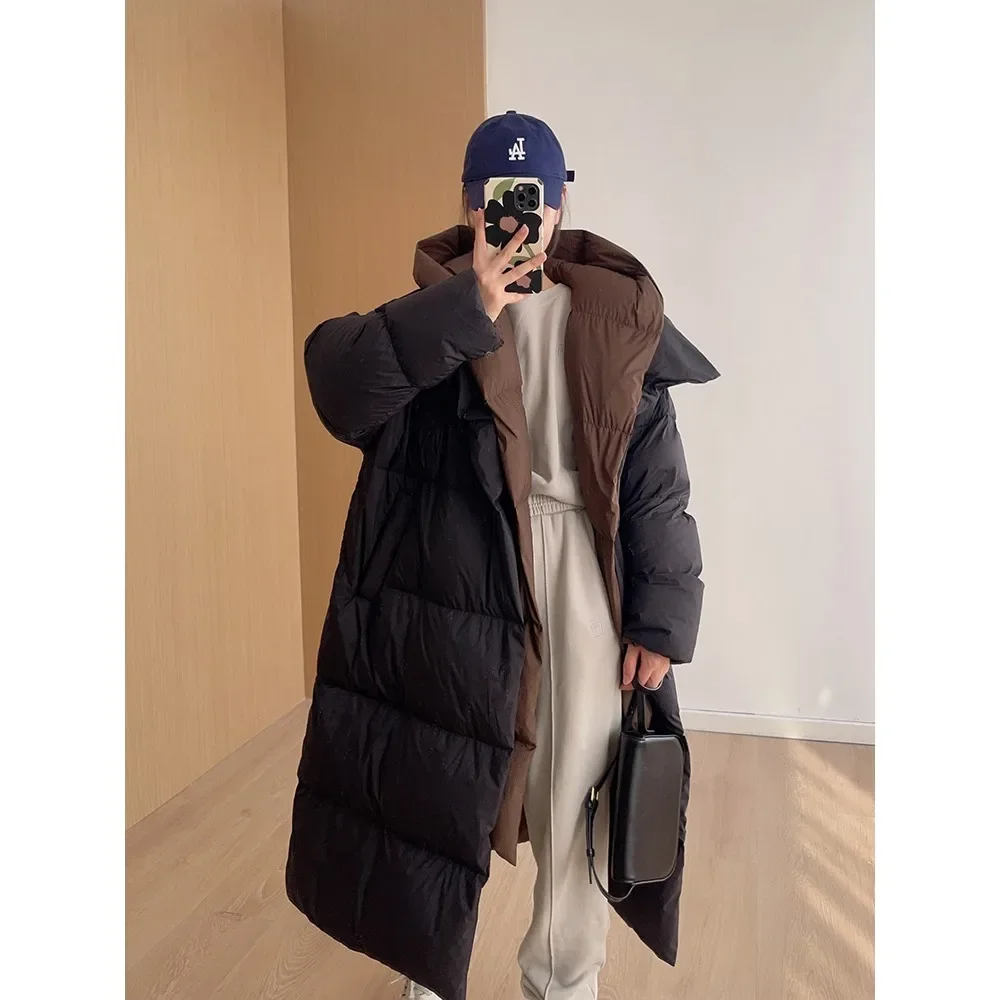 2024 Fluffy White Duck Down Jacket Women Winter Thickness Warm Long Puffer Coat Hooded Female Fashion Fake Two-piece Parkas