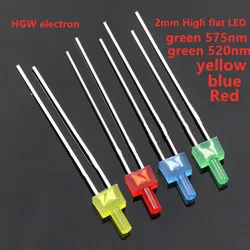 Diodes électroluminescentes (LED), 100 pièces, multicolores, 2mm, à dessus plat, rouge, jaune, bleu, vert, lumière LED diffuse, ustensiles de cuisine, hautes, plates, longues jambes