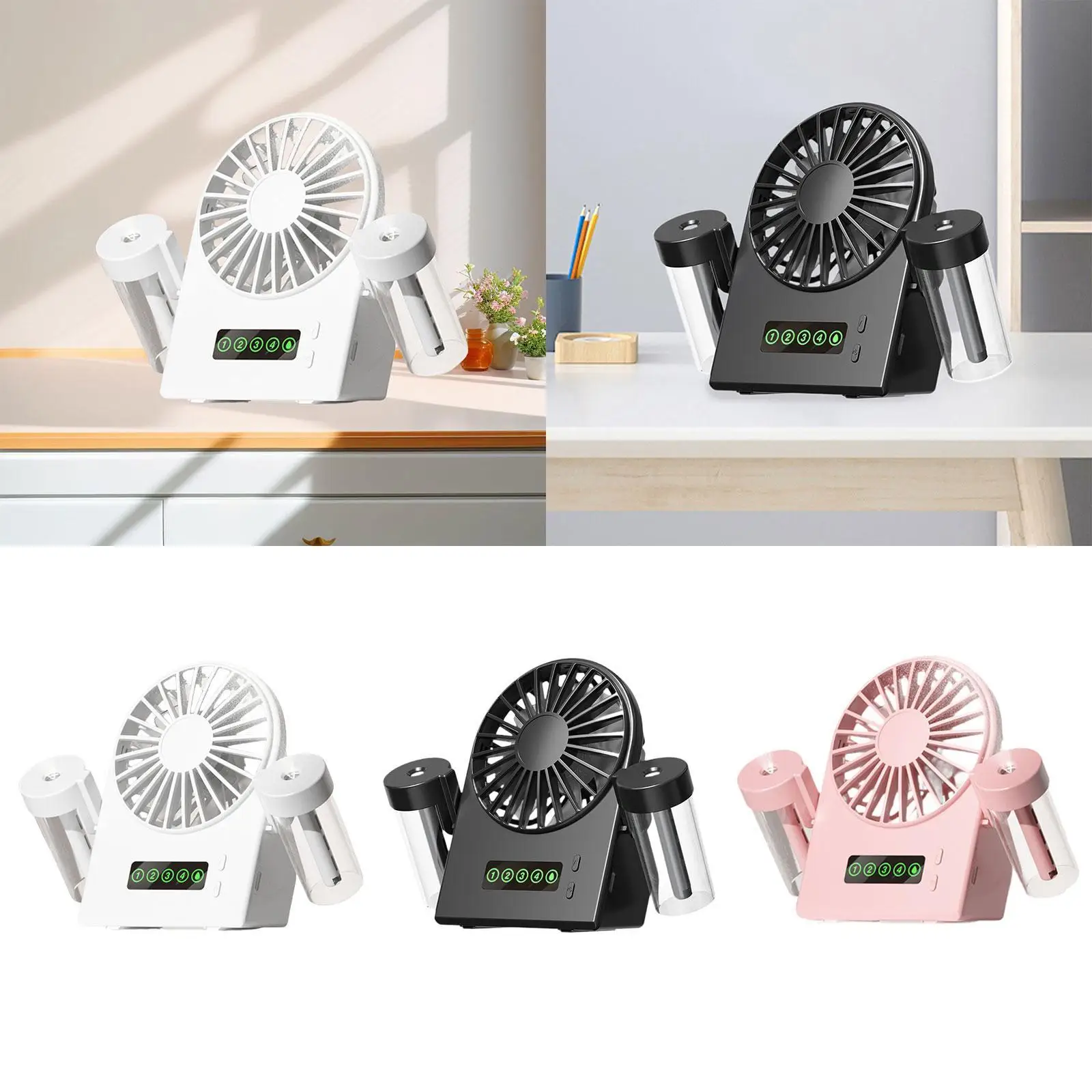 

Portable Misting Fan Compact with Water Tank Digital Display Screen Low Noise Desk Fan Personal Air Cooling Fan for Office Dorm