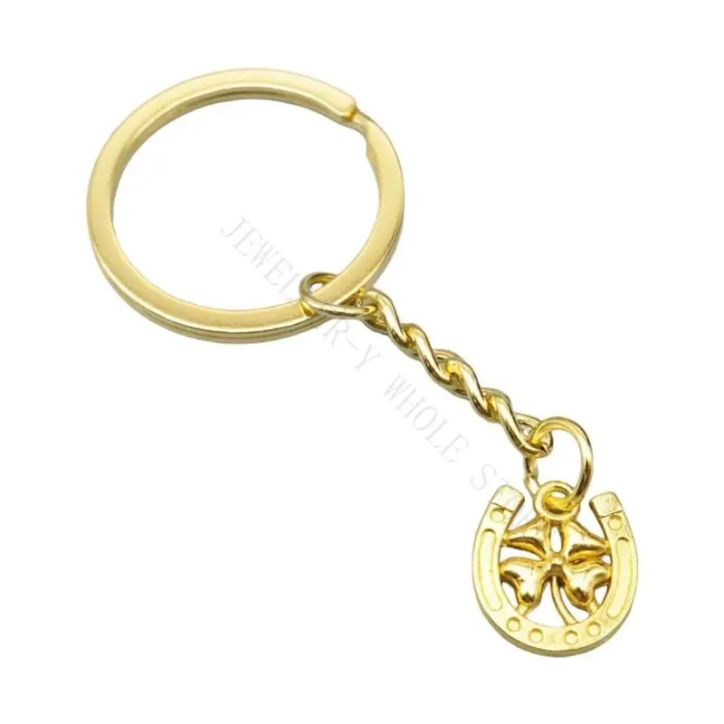 R7UF Lightweight Portable Keychain Four Clovers Horseshoe Keyring For Good Luck