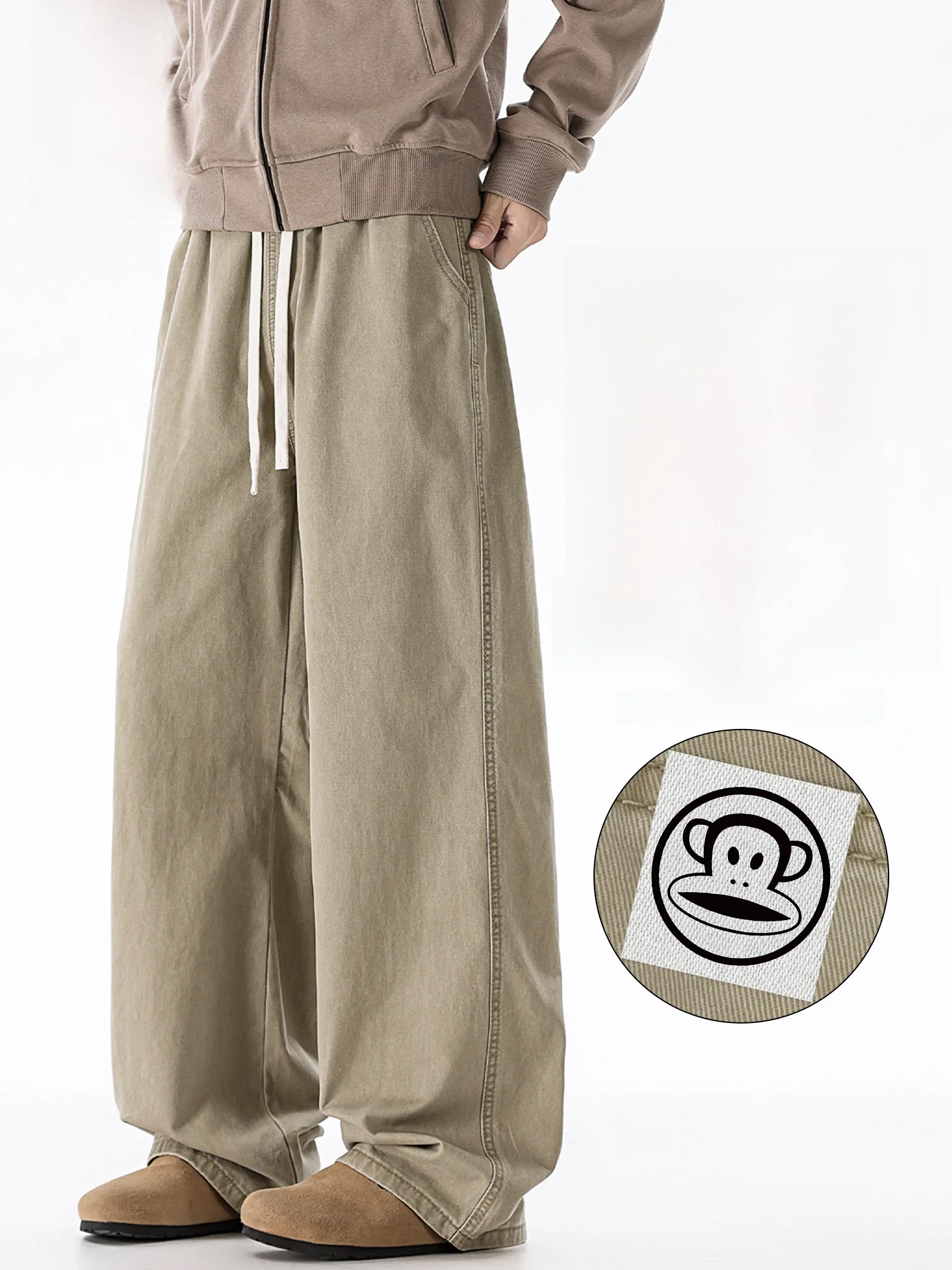 

Мужские брюки Paul Frank в стиле ретро, свободные, струящиеся, повседневные, весенние, новые, из чистого хлопка, прямые, широкие, длинные