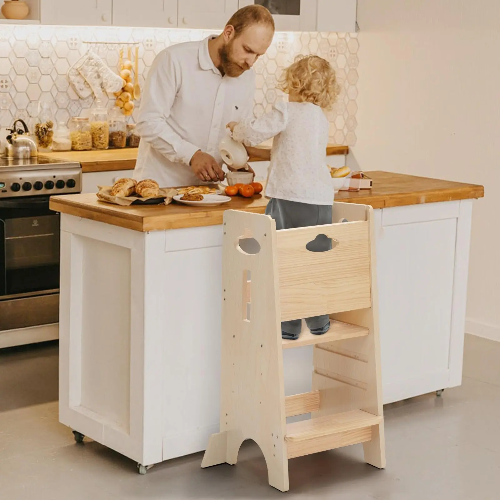 

2025 Adjustable Wooden Toddler Kitchen Stool Helper Toddler Tower Durable for Kids Learning Tower Wood