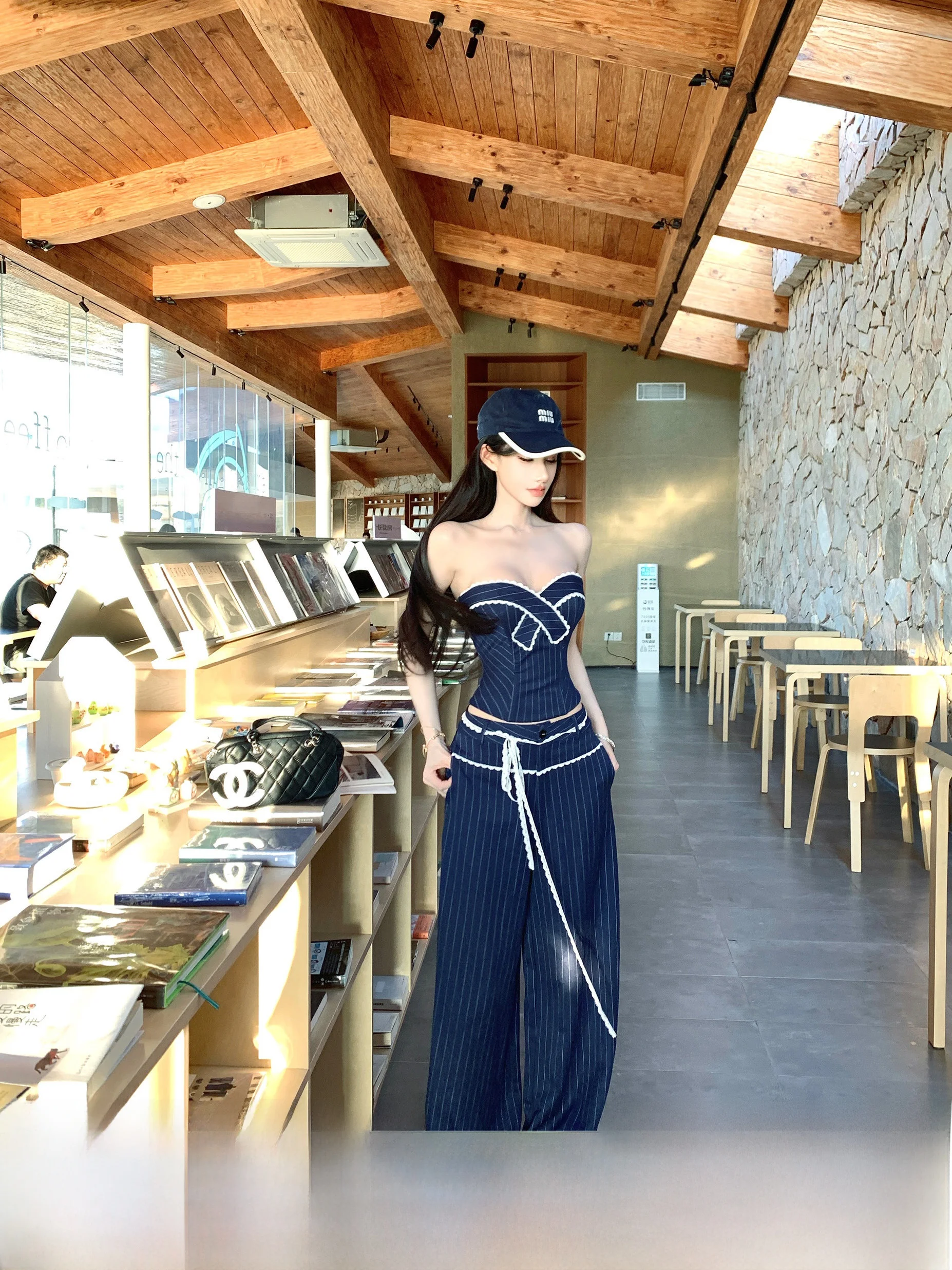 

Korean Style Women's Stripe Tube Top And Straight Leg Pants Two-Piece Set Summer New Arrival Slim Fit Fashionable Ensemble