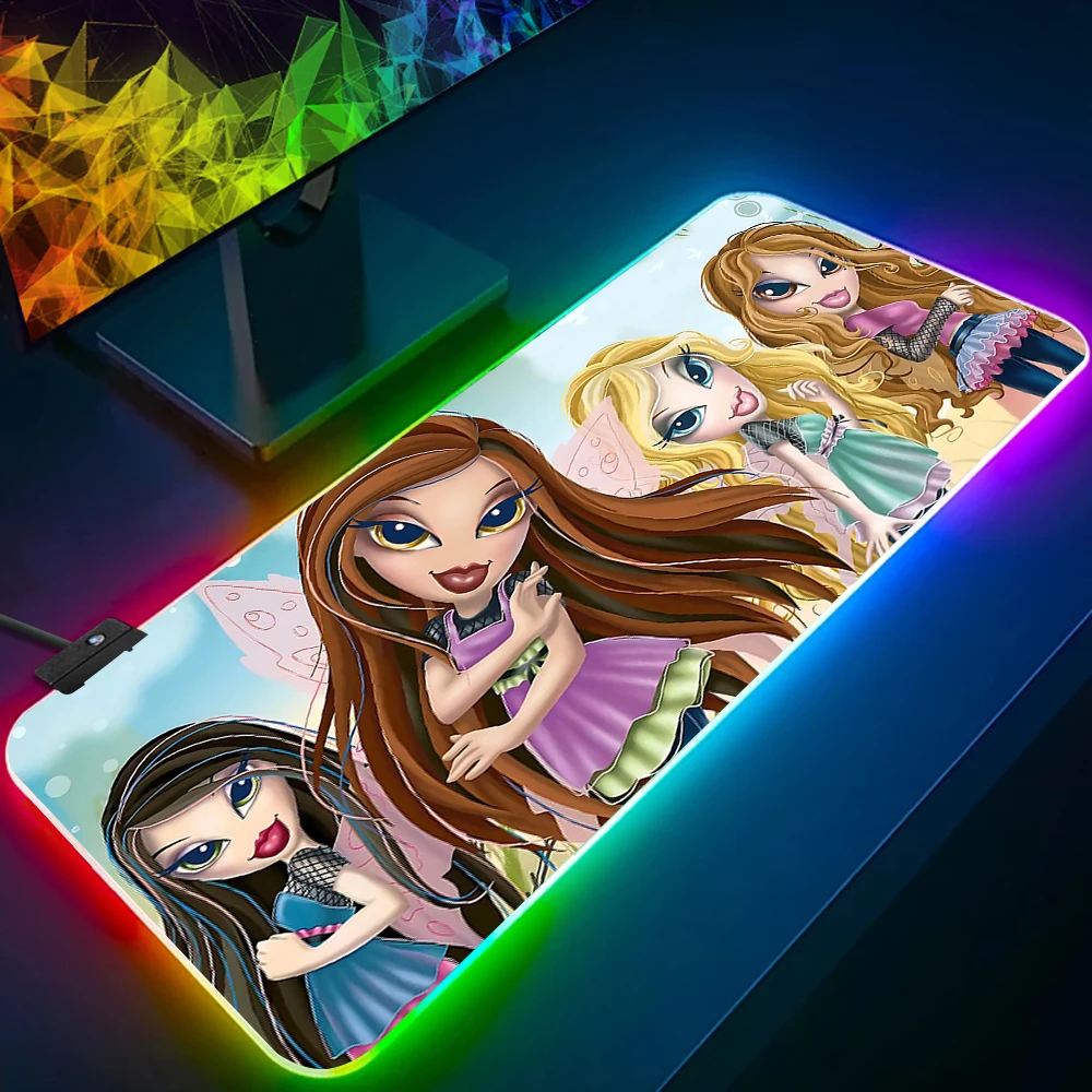 

Fashion Bratzs Girl RGB Pc Gamer Keyboard Mouse Pad Mousepad LED Glowing Mouse Mats Rubber Gaming Computer Mausepad