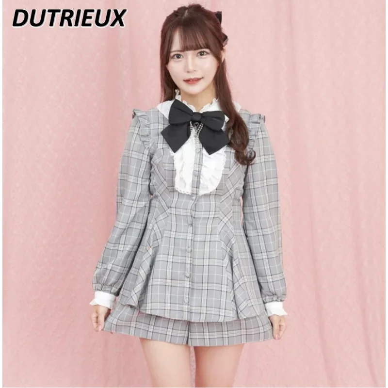 SC Set Popular Plaid Mass Production New 2023 Spring Autumn 2 Piece Sets Womens Outfits Rojita Lolita Style Dress Shorts Sets