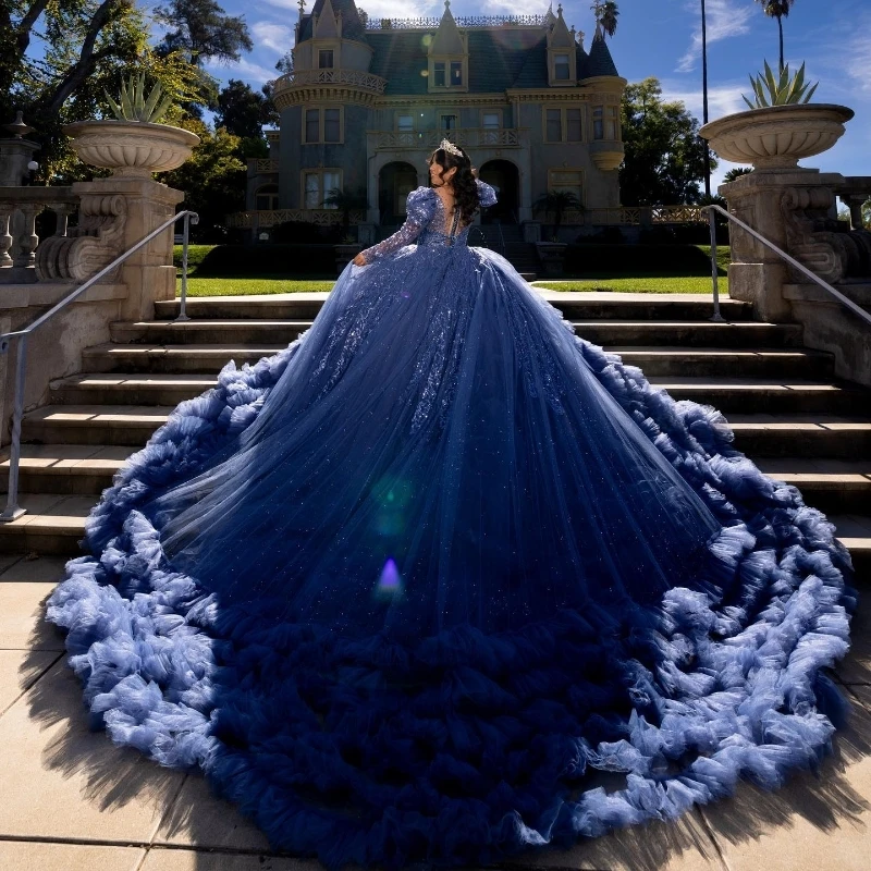 Sea Blue Ball Gown Quinceanera Dress 2024 Ruffle Pleats Princess Mexico Sweet 16 Dress 15 Birthday Vestidos De XV Aรฑos Miss