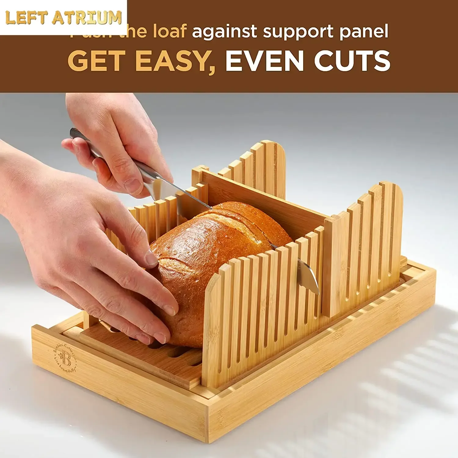 Bamboo Bread Slicer Cutting Guide -3 Slice Thickness Foldable Compact Cutting Board with Crumb Tray Stainless Steel