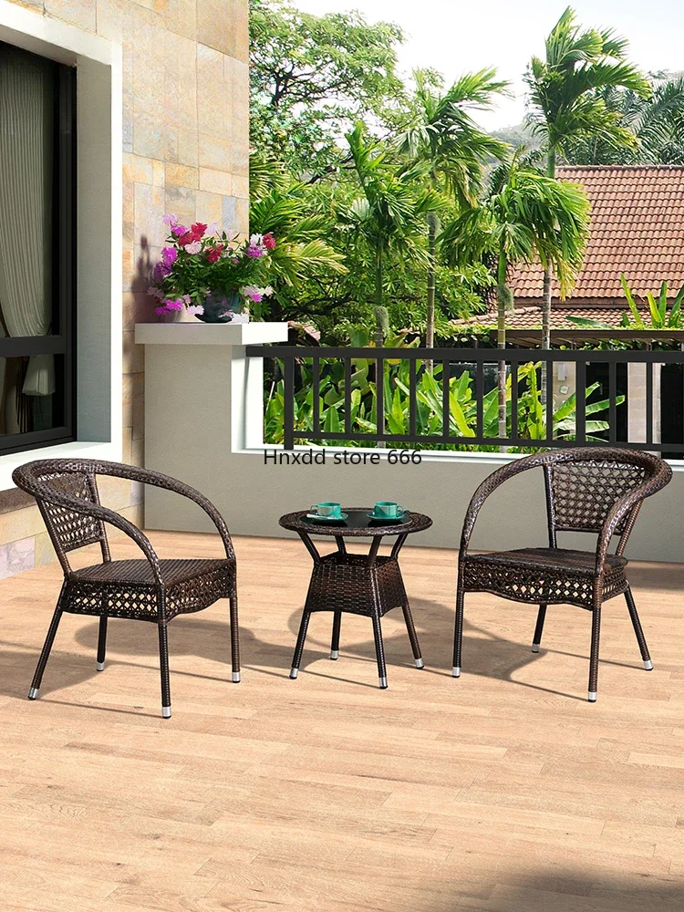 Outdoor rattan balcony rattan chair tea table three-piece combination modern simple household table and chairs