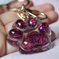 Cat paw print keychain Women Transparent resin Bag pendants, car keychains