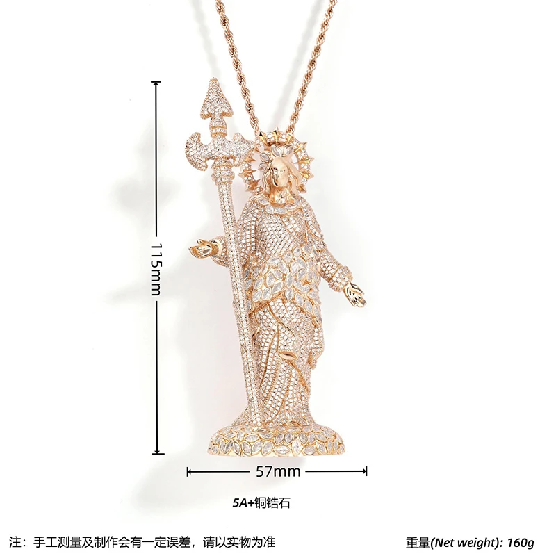 Hip Hop Bling Ice Out Trident Scepter Goddess Pendants Necklaces for Men Rapper Jewelry Rose Gold Silver Color