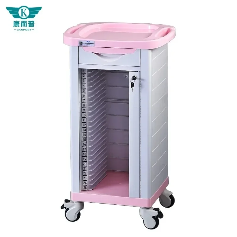 Hospital ABS Patient file Trolley Medical Records 25 squares blue pink with silent wheel Mobile case trolley factory wholesale