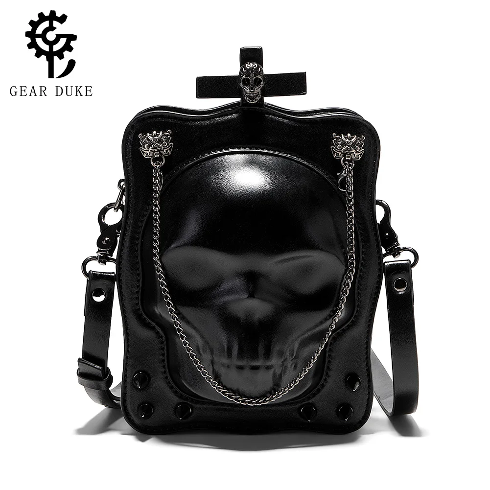 Dark Gothic Skull Bag Women’s Crossbody Bag PU Leather Cell Phone Bag Mini Purse Chain Shoulder Bag for Halloween Cosplay New