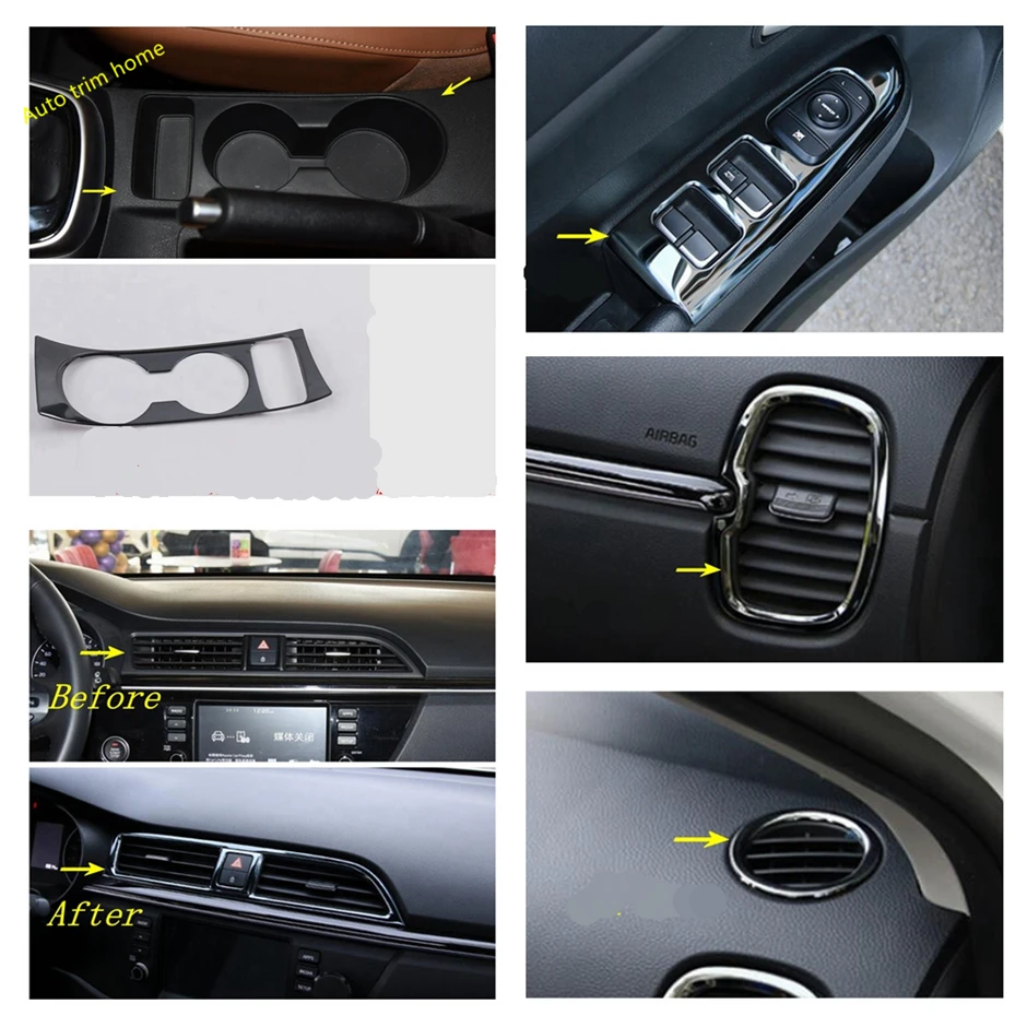

Black Interior Refit Kit Armrest Lift Button / Dashboard Air AC / Cup Holder Cover Trim Fit For Kia Rio 4 X-line 2017 - 2020