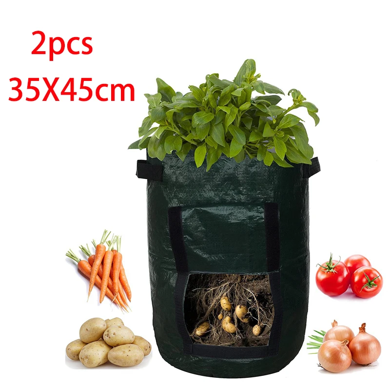 

2pcs PE Cloth Potato Grow Bags Thicken Vegetable Cultivation Planting Bag Fabric Bags Garden Pot Plant Growth Bags Farm Tool