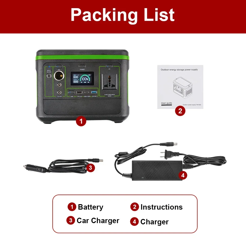 Kraftwerk Zigarre Leichter UK EU AU Stecker AC Adapter Tragbare Power Bank Wasserdicht Li Ionen Reine Sinus Welle Solar Generator 600W