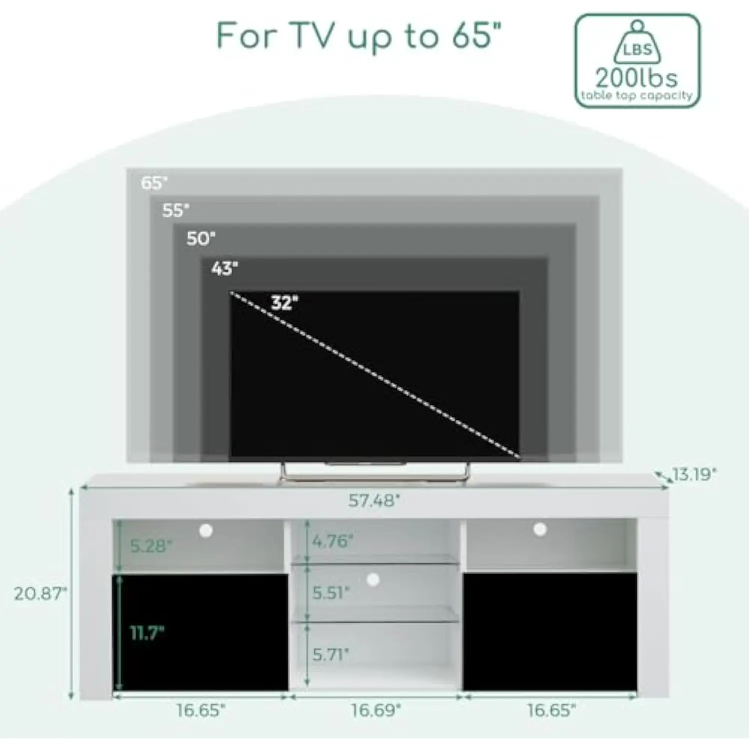 Светодиодная подставка для телевизоров с диагональю до 65 дюймов, современный глянцевый развлекательный центр со стеклянной полкой, ТВ-консоль со светодиодной подсветкой для Li