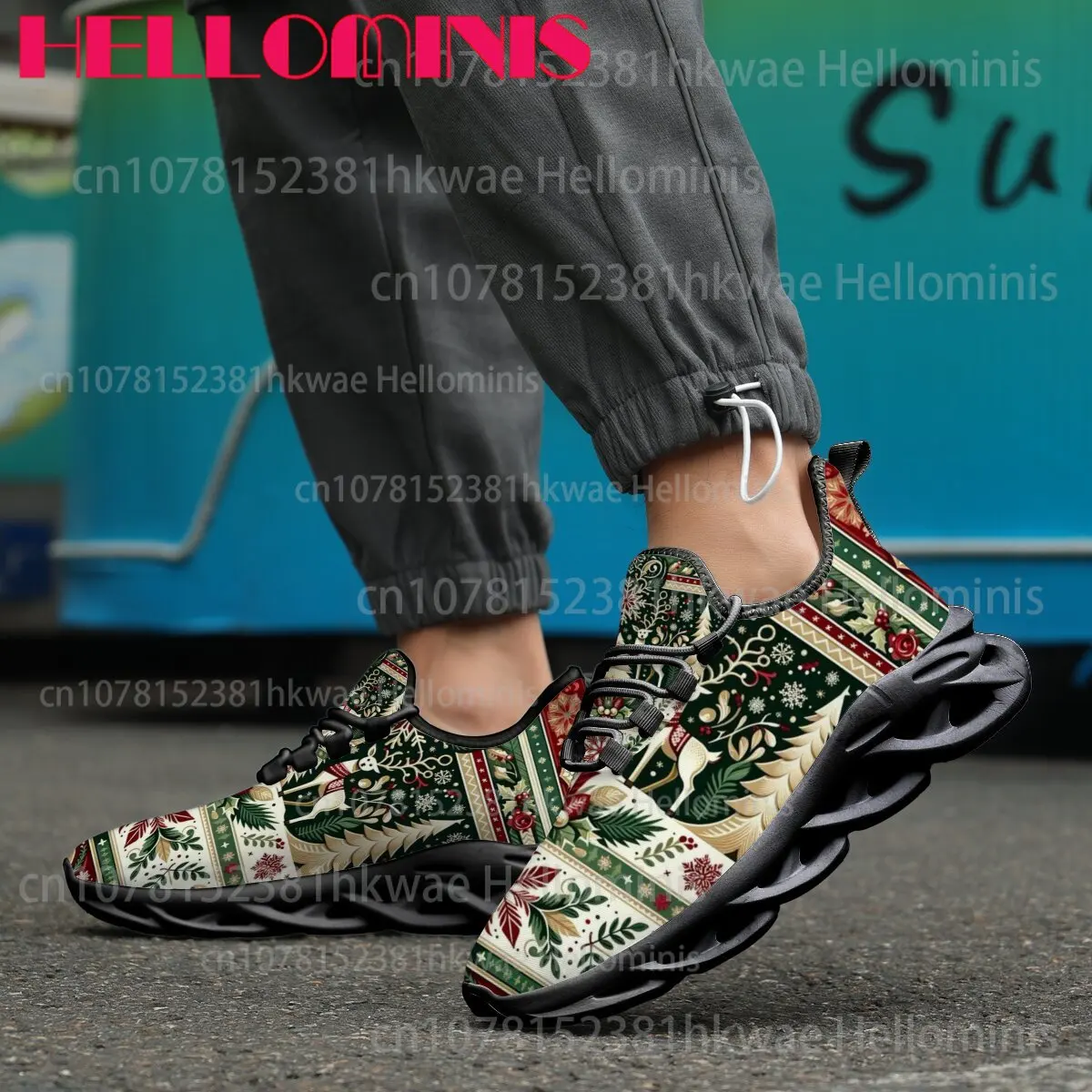 Picture 6: Christmas Ethnic Pattern Mesh Sneakers Women Men Non‑Slip Twisted Sole Casual Walking Shoes Holiday Daily Wear Footwear