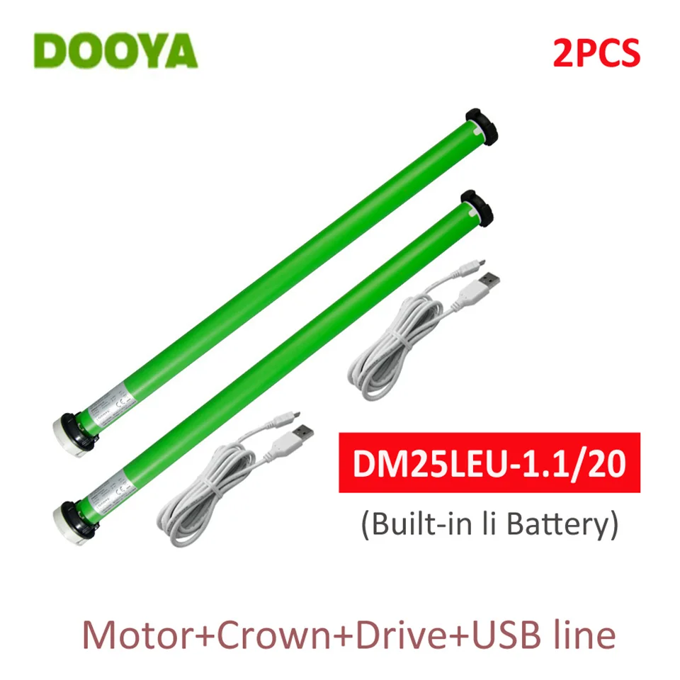 

DOOYA DM25LEU Tubular Curtain Motor Built-in Li Battery USB Charge,Control by RF433 Remote,Rolling Blinds for Dia.38mm Tube,2PCS