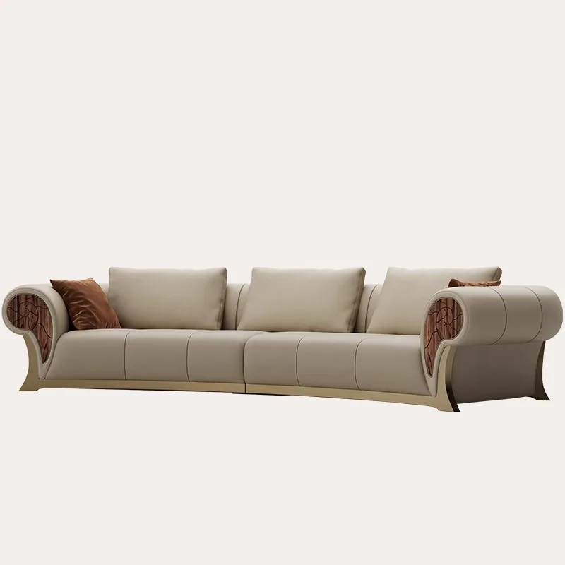 Conch sofa manor villa sofa, large apartment living room, modern high-end luxury stone curved all-leather sofa