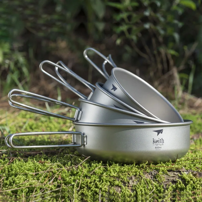 

Keith Titanium Bowls 400ml-600ml Ultralight Portable Outdoor Camping Hiking Picnic Tableware with Folding Handle