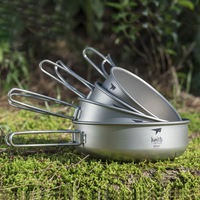 Keith Camping Titanium Bowls 300ml-600ml With Folding Handle Ultralight Portable Outdoor Camping Hiking Picnic Tableware Bowl