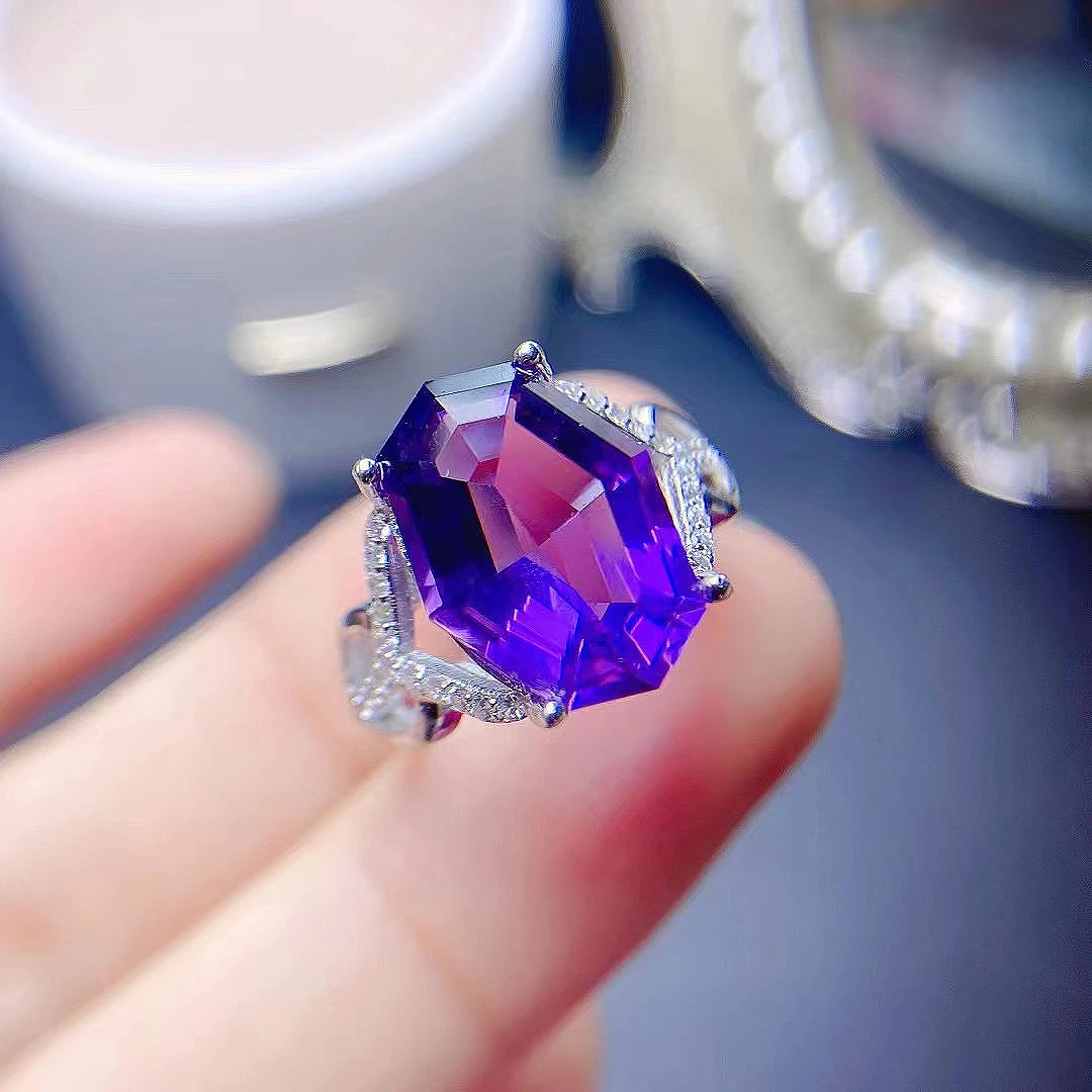 

FS Natural Amethyst S925 Pure Silver Luxury Ring Elegant Fine Fashion Charming Wedding Jewelry for Women MeiBaPJ 45