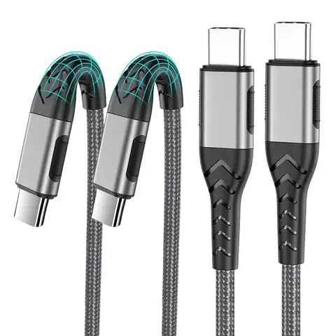 Cavo da USB C a USB C da 2 pezzi Cavo di tipo C intrecciato a ricarica rapida da 100 W 10 piedi per iPhone 16/15 Pro Max, telefono Android, pad, tablet