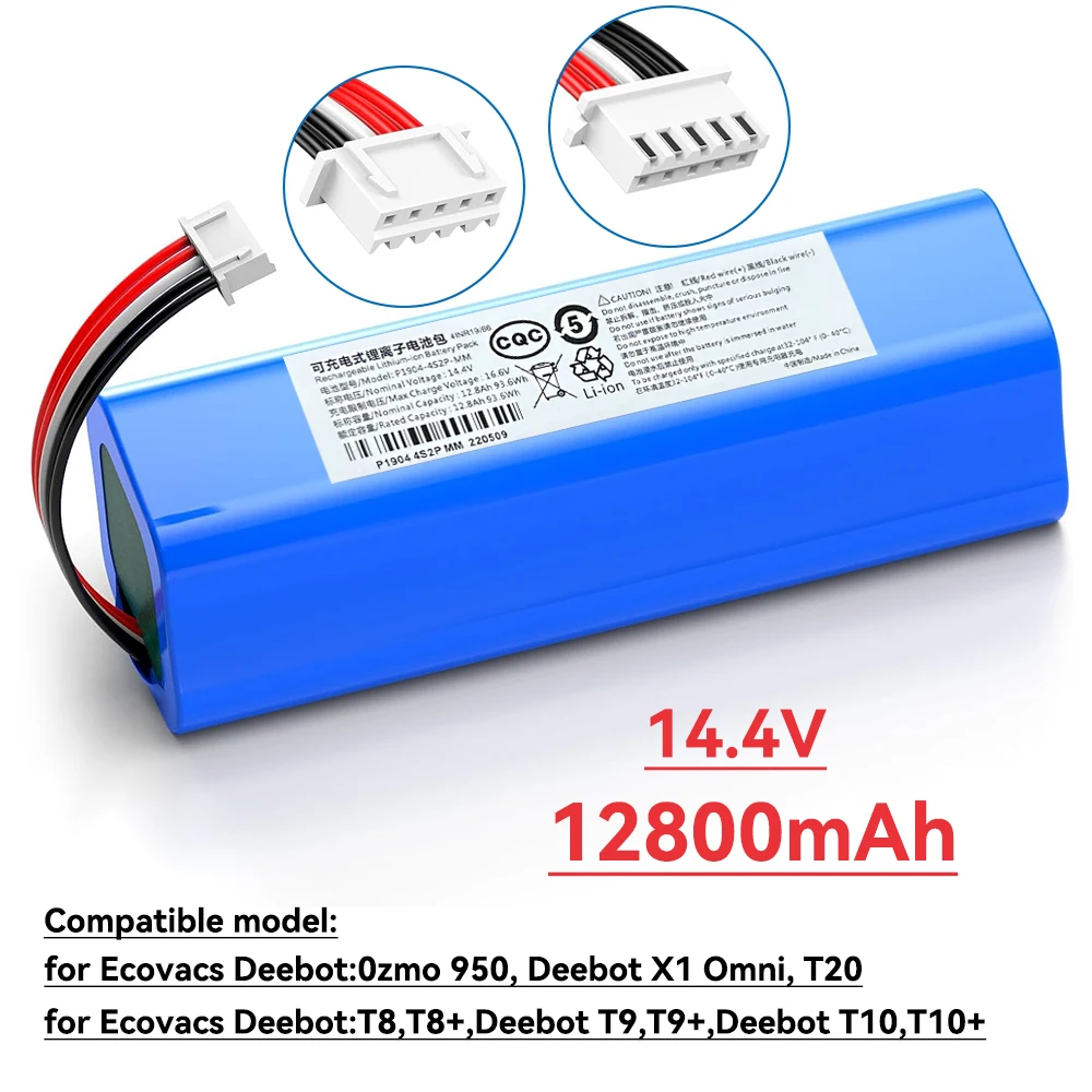 12800 mAh Ersatzakku für Ecovacs Deebot Ozmo 950, X1 Omni, X1 Turbo, X1 Plus, T8/T8+, T9/T9+, T10/T10+ Roboterstaubsauger